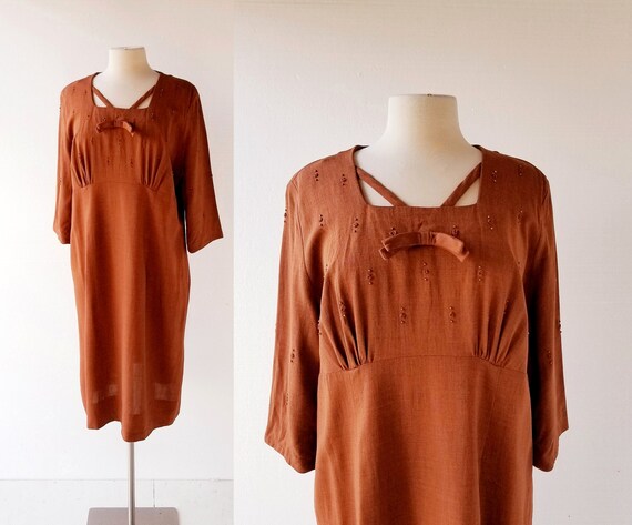 1950s Brown Dress | Brun Roux | 50s Dress | XL