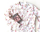 Rose Print Blouse / 1960s Blouse / Floral Print Blouse / Pintuck Blouse / M L