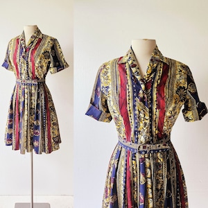 Vintage 1960s Dress Batik Dress Shirtwaist Dress Small S image 1