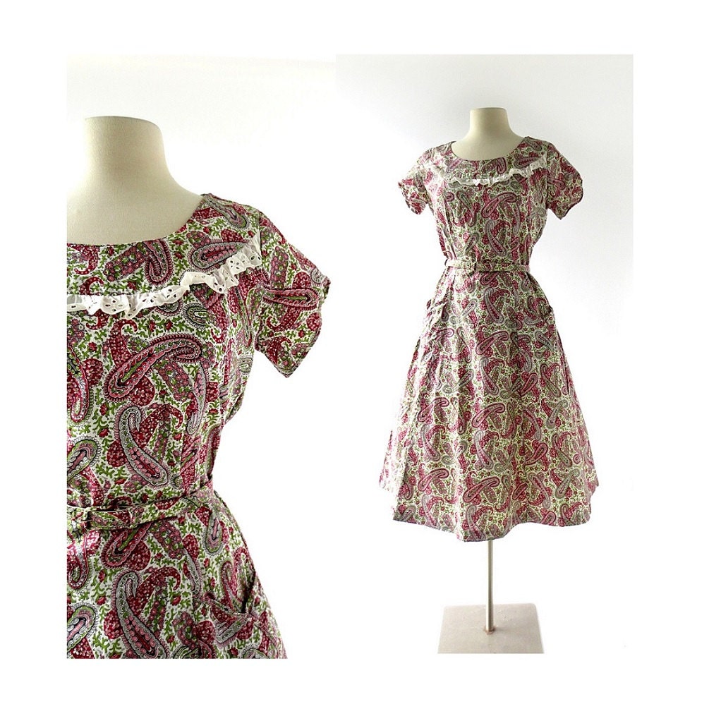 1950s Day Dress Paisley Dress 50s Dress S M | Etsy