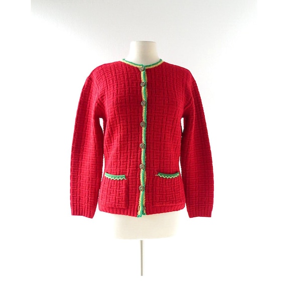 Vintage 40s Cardigan | Red Wool Sweater | 1940s Ca