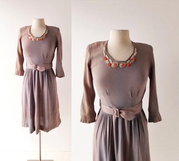 Vintage 40s Dress | Moontide | Beaded Dress | XXS