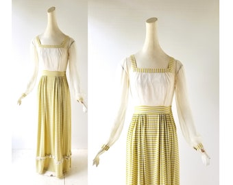 Vintage 40s Dress | Chartreuse Striped Dress | 1940s Gown | XXS