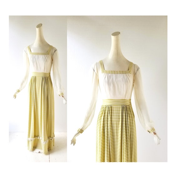 Vintage 1940s Dress | Chartreuse Striped Dress | 4