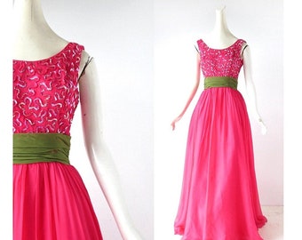 50s Sequin Dress | Raspberry Leaf | 1950s Gown | XXS