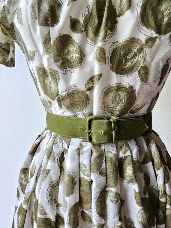 50s Floral Dress | Olive Rose Dress | 1950s Dress… - image 3