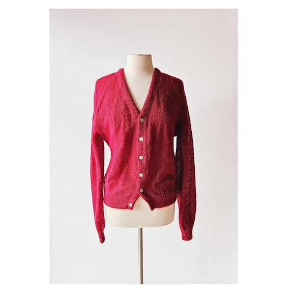 60s Mohair Cardigan | Cranberry Sweater | Fuzzy Mo