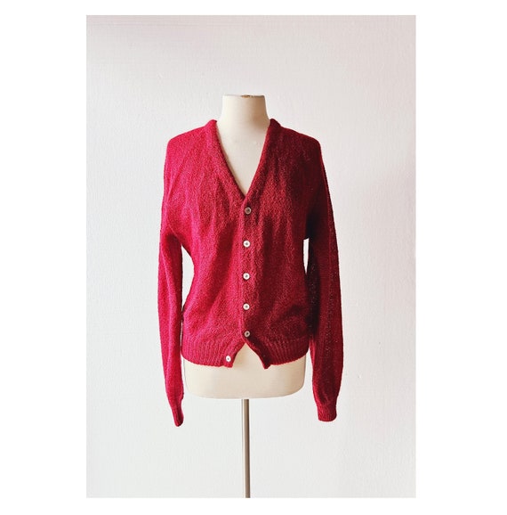 60s Mohair Cardigan | Cranberry Sweater | Fuzzy Mo