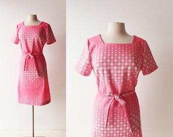 1960s Pink Dress | Polka Dot Dress | 60s Dress | M L