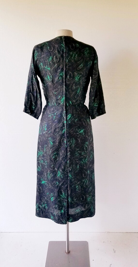 50s Silk Dress | Dark Paisley | 1950s Dress | XS - image 5