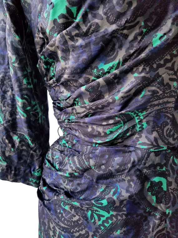 50s Silk Dress | Dark Paisley | 1950s Dress | XS - image 3