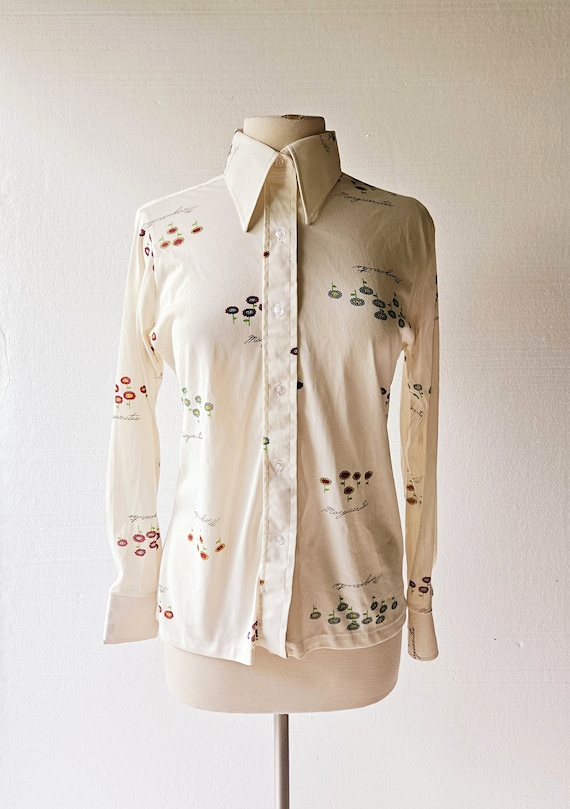 70s Floral Blouse | Marguerites | Daisy Top | Lar… - image 2