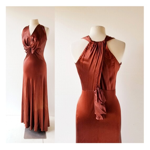 1930s Satin Dress | Liquid Satin Dress | 30s Gown