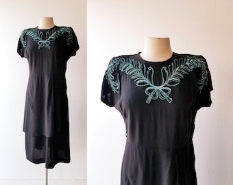 1940s Black Dress | La Fête | 40s Dress | Medium M