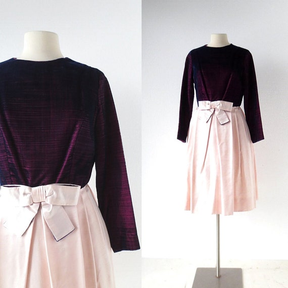 60s Party Dress | Purple Velvet Dress | 1960s Dres