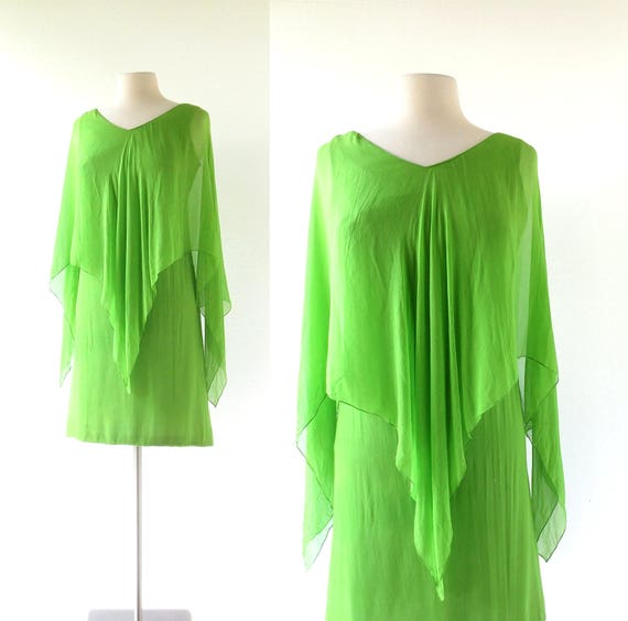 60s Chiffon Dress | Katydid Green | 1960s Cocktail