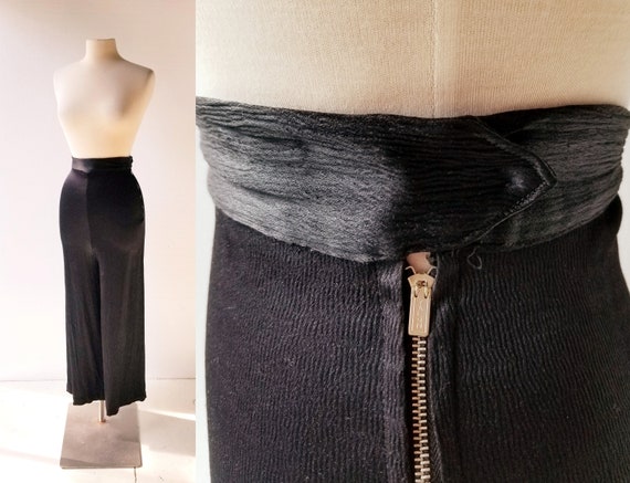 Vintage 1940s Pants | Black Satin Pants | 40s Pant