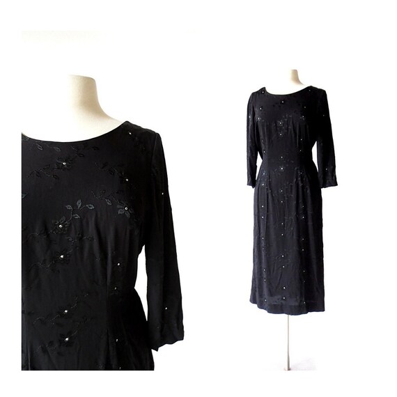 1940s Black Dress | Night Blooms | 40s Dress | Lar
