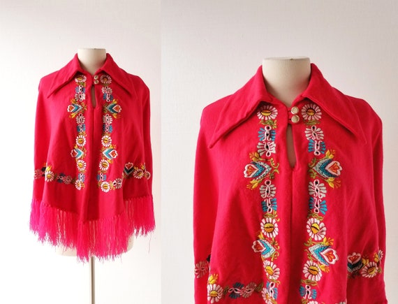 Vintage Embroidered Poncho | Dacha Picnic | 1970s