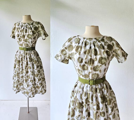 50s Floral Dress | Olive Rose Dress | 1950s Dress… - image 1