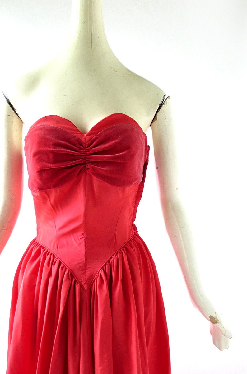 Vintage 1940s Gown Red Taffeta Dress Dress with Bolero and Hat XXS image 3