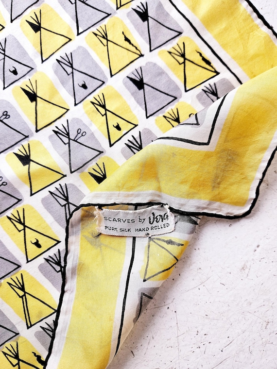 Vera Silk Scarf | Tipi Print | 1940s Silk Scarf - image 5