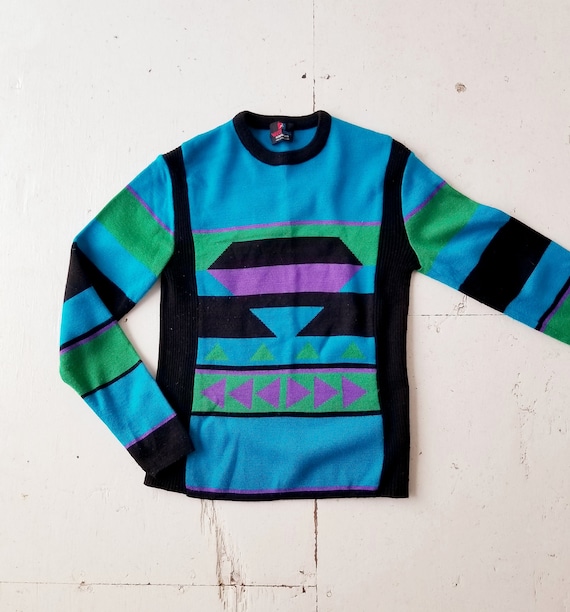 Vintage Ski Sweater Black Diamond White 