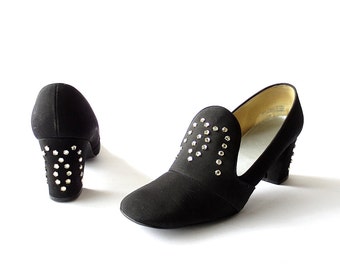 Vintage Rhinestone Pumps | 60s Mod Shoes | 1960s Shoes | Size 6.5 7