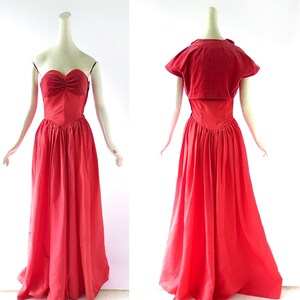 Vintage 1940s Gown Red Taffeta Dress Dress with Bolero and Hat XXS image 2