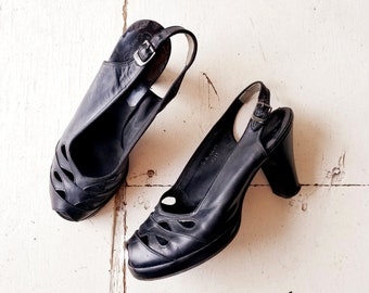 Vintage 40s Shoes | Peep Toe Heels | 1940s Heels | Size 5