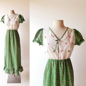 Floral Maxi Dress | Rosebud Cottage | 1970s Dress | Small S