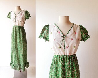 Vintage 70s Floral Maxi Dress | Small S