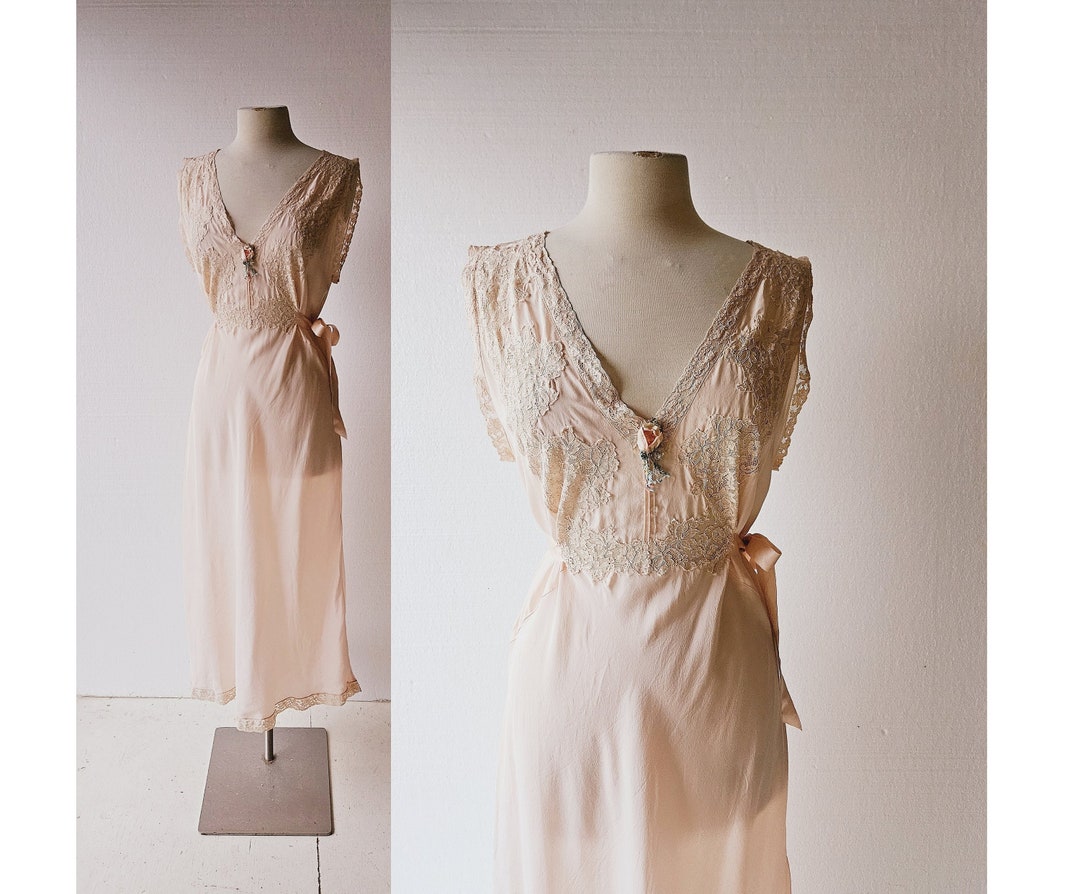 Vintage 1940s Nightgown Pink Nightgown Lace Nightie Etsy