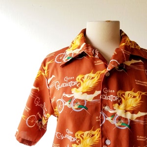 70s Disco Shirt Cycles Gladiator Novelty Print Shirt S M image 2