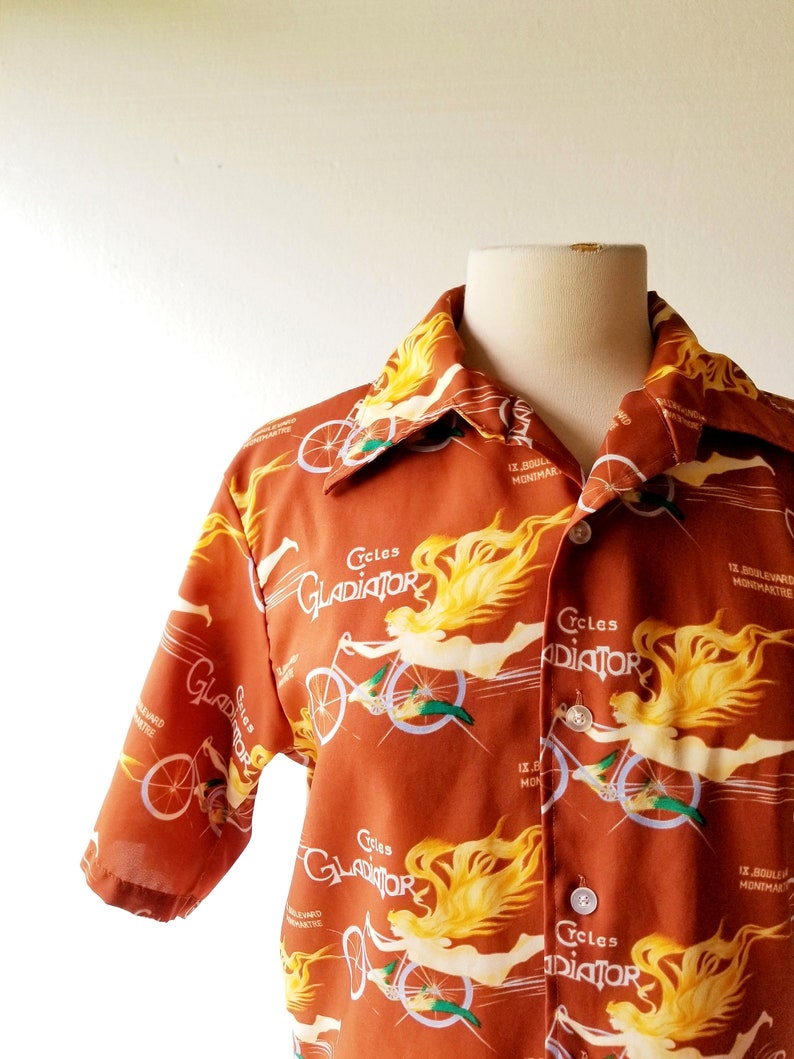 70s Disco Shirt Cycles Gladiator Novelty Print Shirt S M image 2