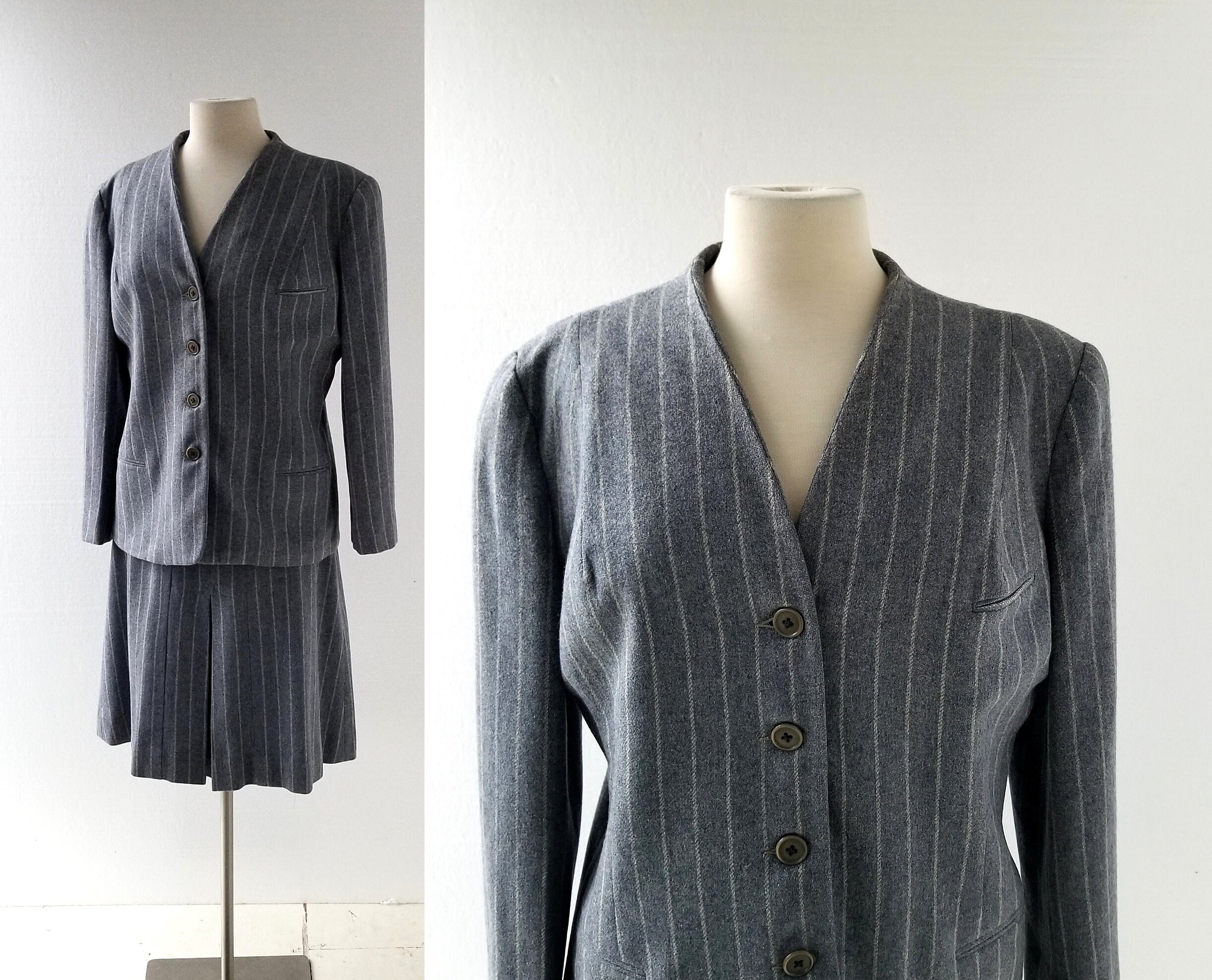 1950s Skirt Suit Chalk Stripe Suit 50s Suit Medium M | Etsy