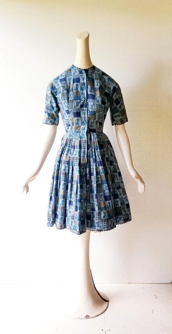 Cat Print Dress | 1960s Dress | Novelty Print Dre… - image 2