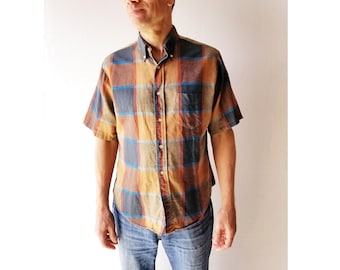 1960s Plaid Shirt | Oxford Shirt | 60s Shirt | Large L