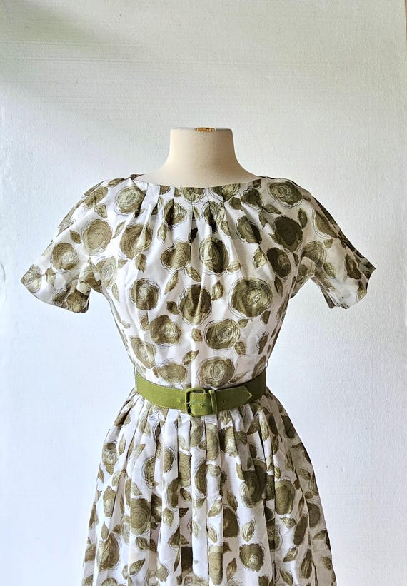 50s Floral Dress | Olive Rose Dress | 1950s Dress… - image 6