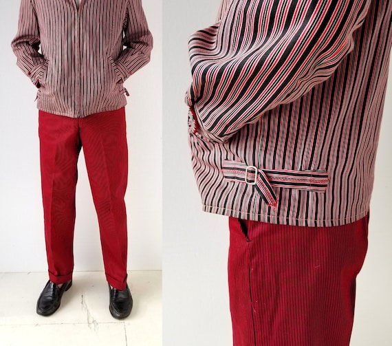 Vintage 1950s Pants | Red Striped Pants | 50s Dead