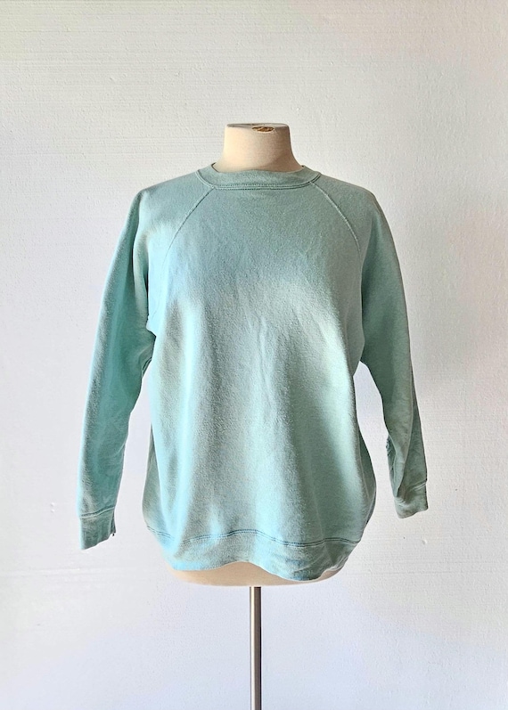 Vintage 60s Cotton Sweatshirt Mint Green L XL
