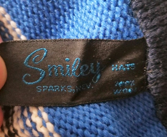 Vintage Smiley Beanie | 1950s Hat | Blue Knit Hat - image 5