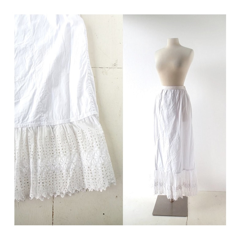 Broderie Anglaise Vintage Edwardian Skirt 24-27W XS S Lace Petticoat