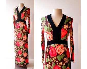 Floral Maxi Dress | Grandiflora Rose | 70s Maxi Dress | Small S