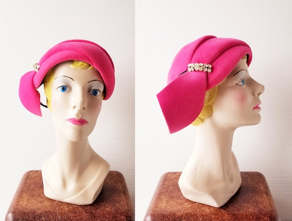 1950s Cocktail Hat | Pink Casque | 50s Hat