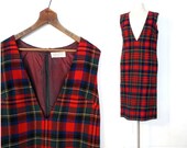 Vintage Pendleton Dress / 60s Plaid Dress / Red Plaid Dress / Medium M