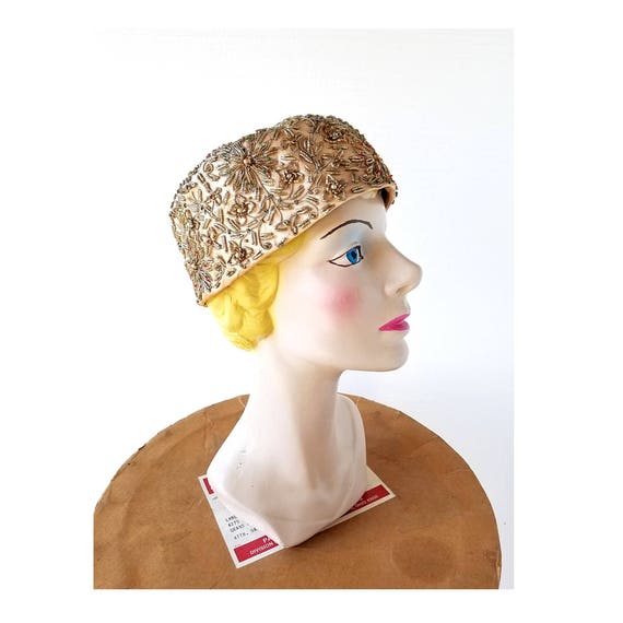 60s Pillbox Hat | Beaded Hat | 1960s Hat