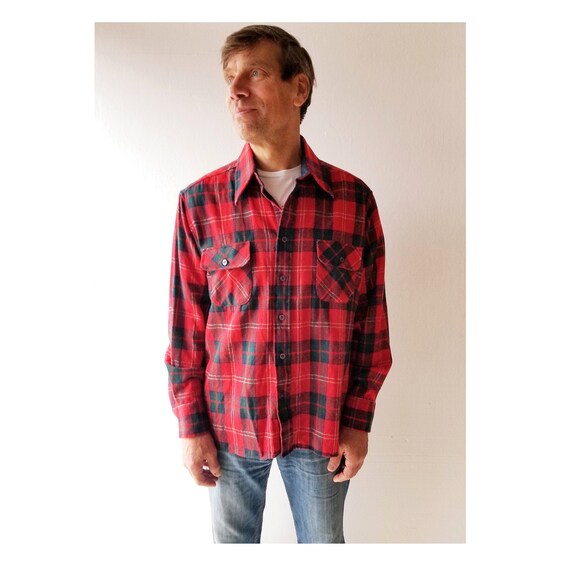 Vintage Plaid Shirt | Red Plaid Shirt | 70s Shirt… - image 1