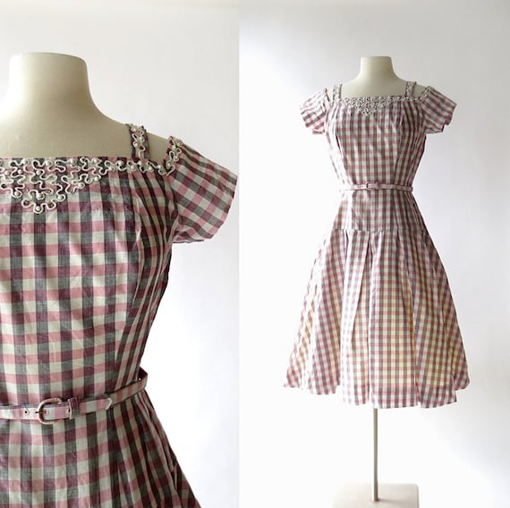 Vintage 50s Dress | Carousel | Pink Gingham Dress