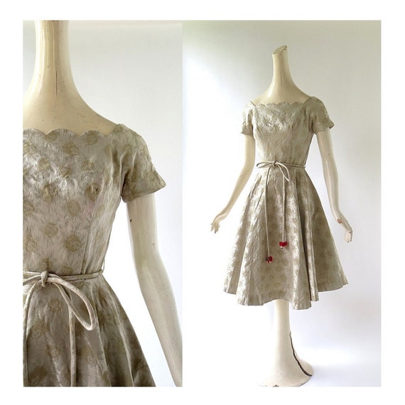 50s Vintage Dress | Gold Party Dress | 1950s Dress